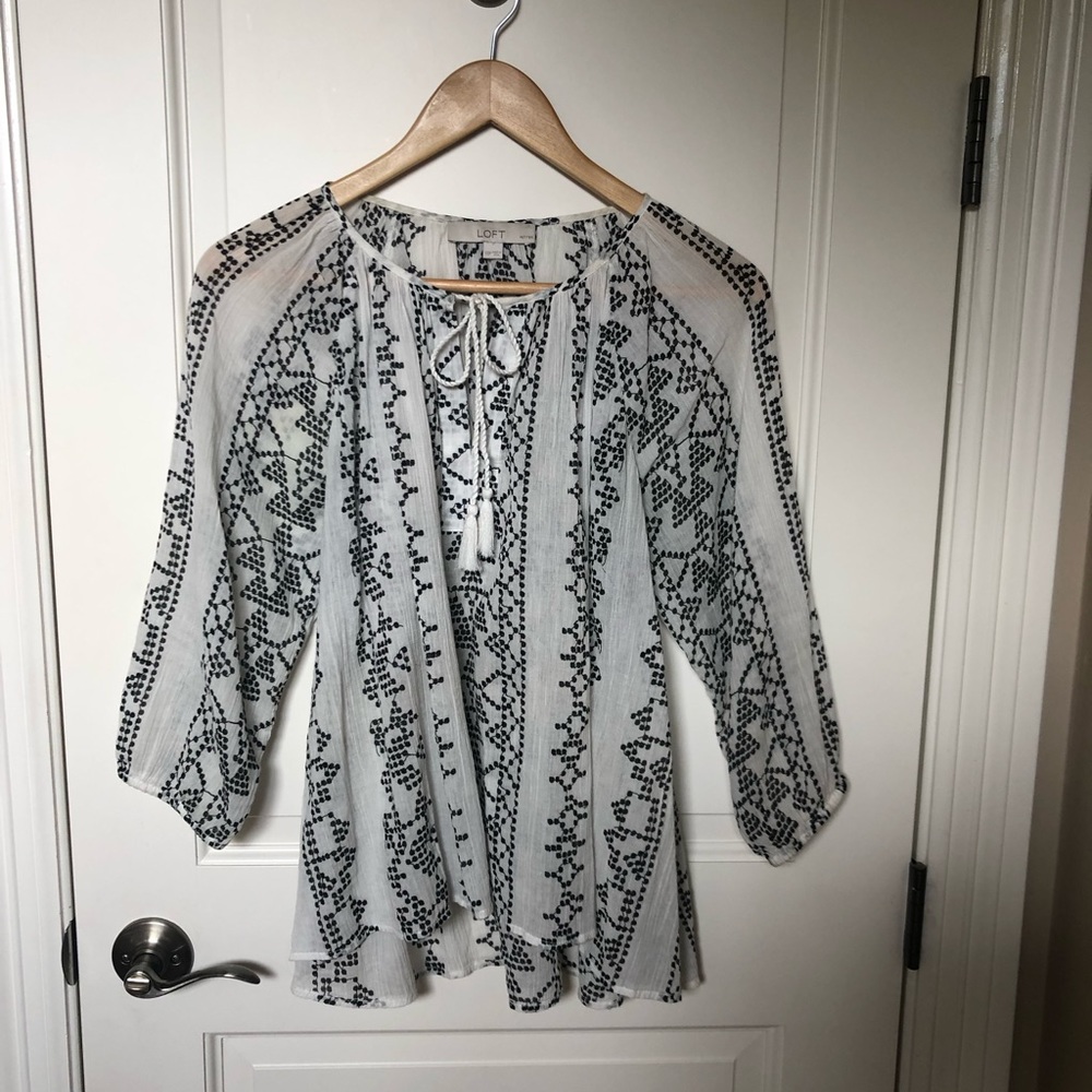 LOFT Semi-Sheer Boho Peasant Blouse • XSPetite